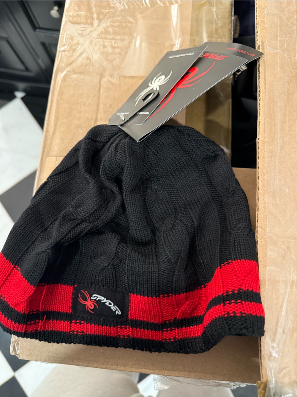 Spyder Black Beanie with Red Accent Stripe